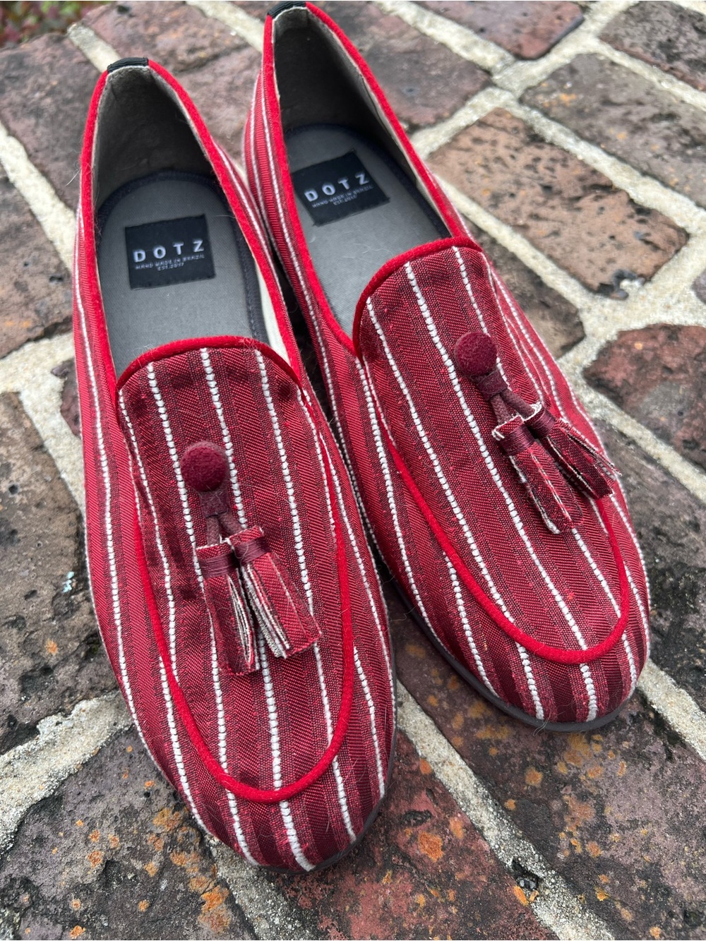 Dotz Loafers Silk Red Striped Tassel Loafers for Women Size 40 / 10 NWOT